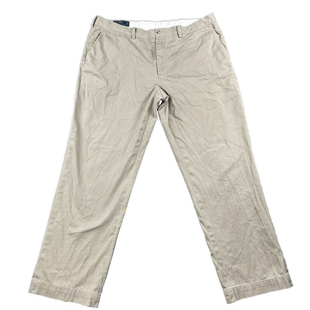 Vintage Polo Ralph Lauren Chino Pants Mens 40x32 Beige Preston Flat Front Preppy